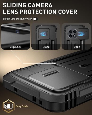 Poetic Revolution Case for OnePlus 13R 5G, [Slide Camera Cover], Built-in Screen Protector [Work with Fingerprint ID], [2 Front Frame] Full Body Rugged Shockproof Case with Kickstand, Black in Saudi Arabia