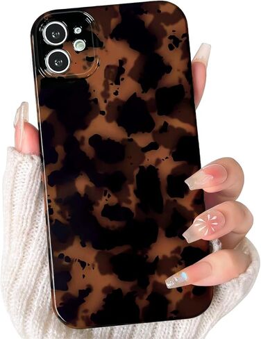 Nititop متوافق مع iPhone 14 Plus / 15 Plus Case لطيف النمر الأنيق طباعة بني العنبر تصميم السلحفاة الجمالية للنساء الرجال لينة TPU الغطاء الوقائي in Kuwait