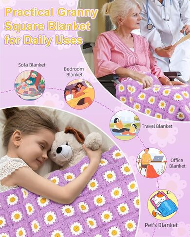 Aeelike Crochet Kit for Beginners, Granny Squares Crochet Blanket Kit Learn to Crochet Kit with Enough Yarn Detailed Instruction, Complete Crochet Starter Kit for Blanket, Easy Yarn Kit in Saudi Arabia