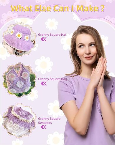 Aeelike Crochet Kit for Beginners, Granny Squares Crochet Blanket Kit Learn to Crochet Kit with Enough Yarn Detailed Instruction, Complete Crochet Starter Kit for Blanket, Easy Yarn Kit in Saudi Arabia