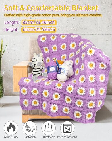 Aeelike Crochet Kit for Beginners, Granny Squares Crochet Blanket Kit Learn to Crochet Kit with Enough Yarn Detailed Instruction, Complete Crochet Starter Kit for Blanket, Easy Yarn Kit in Saudi Arabia