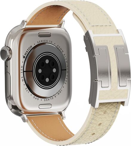 Designer Genuine Leather Band Compatible with Apple Watch Ultra/SE/Series 10/9/8/7/6/5/4/3/2/1 (49mm-38mm), Magnetic Buckle Replacement Strap for Men & Women in Kuwait