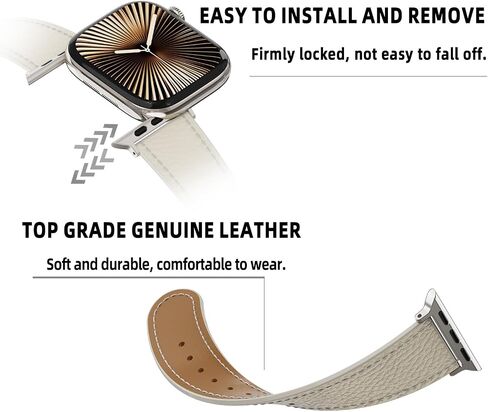 Designer Genuine Leather Band Compatible with Apple Watch Ultra/SE/Series 10/9/8/7/6/5/4/3/2/1 (49mm-38mm), Magnetic Buckle Replacement Strap for Men & Women in Kuwait