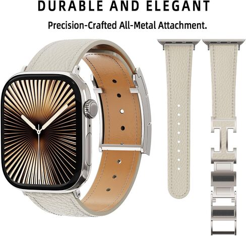 Designer Genuine Leather Band Compatible with Apple Watch Ultra/SE/Series 10/9/8/7/6/5/4/3/2/1 (49mm-38mm), Magnetic Buckle Replacement Strap for Men & Women in Kuwait