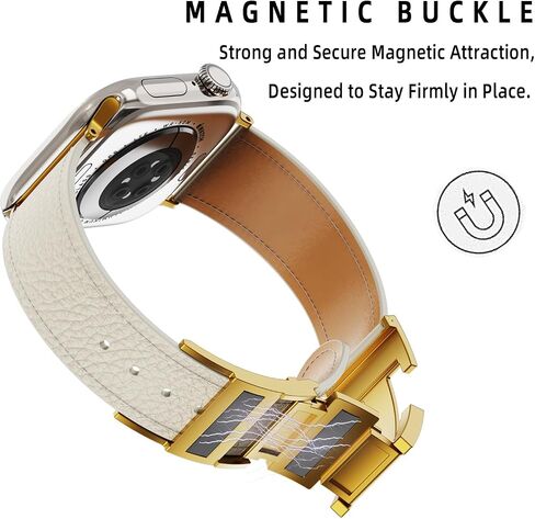 مصمم فرقة جلدية أصلية متوافقة مع Apple Watch Ultra/SE/Series 10/9/8/7/6/5/4/3/2/1 (49mm-38mm) ، حزام بديل للمشبك المغناطيسي للرجال والنساء in Kuwait