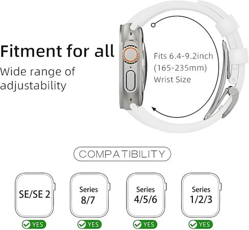 Sports Liquid Silicone Strap with Butterfly Buckle for Iwatch Series 9/8/7/6/5/4/3/2/1/SE,Ultra 2/Ultra 49mm 45mm 44mm 42mm,Luxury Mens Watch Band for Apple Watch (42mm/44mm/45mm/49mm, White) in Saudi Arabia