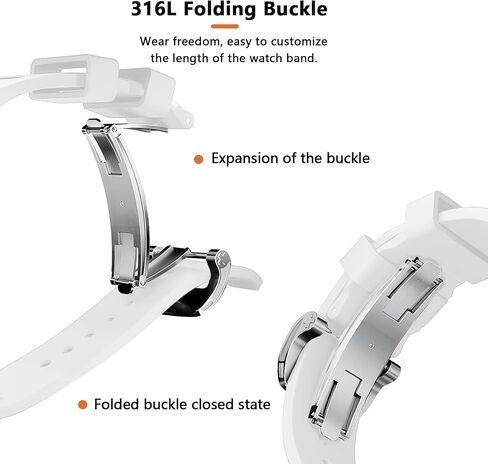 Sports Liquid Silicone Strap with Butterfly Buckle for Iwatch Series 9/8/7/6/5/4/3/2/1/SE,Ultra 2/Ultra 49mm 45mm 44mm 42mm,Luxury Mens Watch Band for Apple Watch (42mm/44mm/45mm/49mm, White) in Saudi Arabia