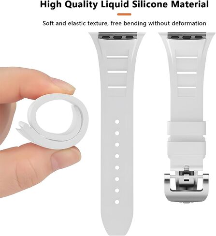 Sports Liquid Silicone Strap with Butterfly Buckle for Iwatch Series 9/8/7/6/5/4/3/2/1/SE,Ultra 2/Ultra 49mm 45mm 44mm 42mm,Luxury Mens Watch Band for Apple Watch (42mm/44mm/45mm/49mm, White) in Saudi Arabia