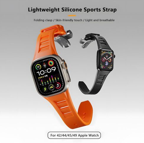 Sports Liquid Silicone Strap with Butterfly Buckle for Iwatch Series 9/8/7/6/5/4/3/2/1/SE,Ultra 2/Ultra 49mm 45mm 44mm 42mm,Luxury Mens Watch Band for Apple Watch (42mm/44mm/45mm/49mm, White) in Saudi Arabia