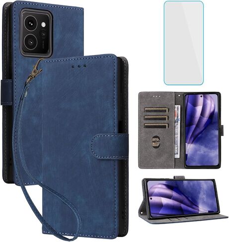 ل Nokia HMD Skyline Wallet Phone Case مع واقي الشاشة [RFID حظر] حامل بطاقة الوجه الجلدي Kickstand Strap Women Men Men Plocking Case for Nokia Skyline HMD Sky Line 5G Blue in Kuwait