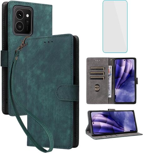 ل Nokia HMD Skyline Wallet Phone Case مع واقي الشاشة [RFID حظر] حامل بطاقة الوجه الجلدي Kickstand Strap Women Men Men Plocking Case for Nokia Skyline HMD Sky Line 5G Blue in Kuwait