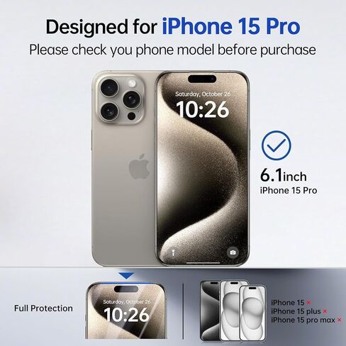 واقي شاشة SYNCWIRE لهاتف iPhone 15 Pro Max 3 Pack، تغطية كاملة من الزجاج المقسى بدرجة عسكرية لهاتف iPhone 15 Pro Max [صلابة 9H] [خالية من الفقاعات] [99.99٪ HD] [إطار سهل التثبيت] - 6.7 بوصة in Kuwait