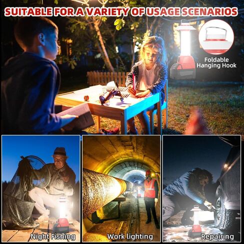 8w 800lm Lantern for Milwaukee 18V M18 Li-ion Outdoor Camping Lantern مع Hook ، OUTB & Type-C ، ضوء الطوارئ ، مثالي للتخييم ، المشي لمسافات طويلة ، والأنشطة الخارجية (أداة فقط) in Saudi Arabia