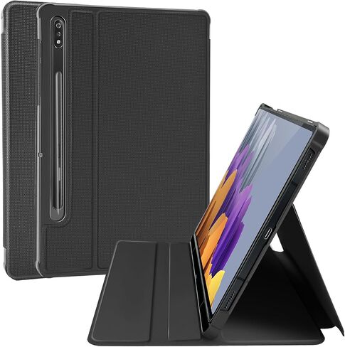 Case for 12.4" Samsung Galaxy Tab S7 FE 5G/S8 Plus/S7 Plus with S Pen Holder, Hard PC Back, Shock Proof Stand Folio Protective Tablet Cover, for Tab S8+ 2022/S7 FE 2021/S7+ 2020 (Black) in Saudi Arabia