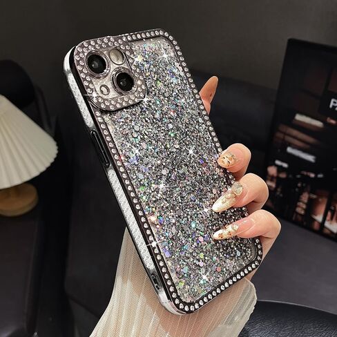 Fabspark Case لـ iPhone 16 Pro Max ، Glitter Crystal Diamond Rhinestons Sequin Bling Bling Sparkly Luckury Luxury Case ، الحماية الكاملة الجمالية اللطيفة لـ iPhone 16 Pro Max ، Pink in Kuwait