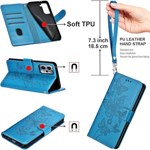 for iPhone 15 Wallet case, Flip Folio Cover with Stand Feature for Women Men, PU Leather Phone Case Fit for iPhone 15 6.1'' [Blue-Butterfly] in Saudi Arabia