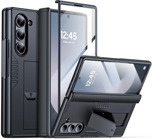 for Samsung Galaxy Z Fold 6 Case & Stand, [Hinge Protection & Built-in Tempered Screen Protector] Full Body Heavy Duty Shockproof Slim Wireless Charging Case for Galaxy Z Fold 6 (Blue) in Saudi Arabia