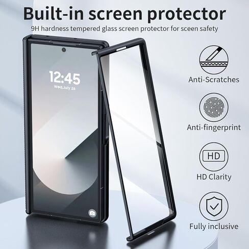 for Samsung Galaxy Z Fold 6 Case & Stand, [Hinge Protection & Built-in Tempered Screen Protector] Full Body Heavy Duty Shockproof Slim Wireless Charging Case for Galaxy Z Fold 6 (Blue) in Saudi Arabia