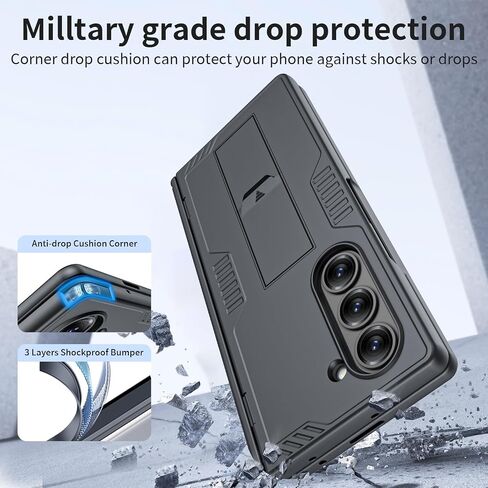 for Samsung Galaxy Z Fold 6 Case & Stand, [Hinge Protection & Built-in Tempered Screen Protector] Full Body Heavy Duty Shockproof Slim Wireless Charging Case for Galaxy Z Fold 6 (Blue) in Saudi Arabia
