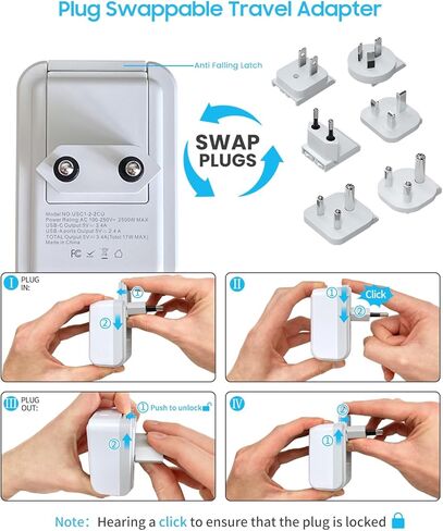مجموعة محول السفر العالمية ، محول المكونات الدولية فينتار مع 3 منافذ USB (2 USB C ، 3.4A) و 2 منافذ أمريكية ، النوع A ، C ، G ، D ، I ، M مرفقات قابلة للفصل ، محول للولايات المتحدة/الاتحاد الأوروبي/المملكة المتحدة/الهند/AUS/AFRIAN in Saudi Arabia