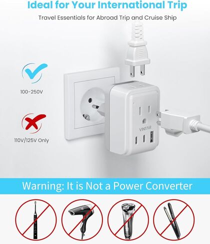 مجموعة محول السفر العالمية ، محول المكونات الدولية فينتار مع 3 منافذ USB (2 USB C ، 3.4A) و 2 منافذ أمريكية ، النوع A ، C ، G ، D ، I ، M مرفقات قابلة للفصل ، محول للولايات المتحدة/الاتحاد الأوروبي/المملكة المتحدة/الهند/AUS/AFRIAN in Saudi Arabia