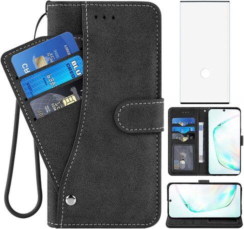 متوافق مع Samsung Galaxy Note 10 Glaxay note10 5g Wallet Case و Glass Screen Protector Flip Cover Cover Cover Card Collder Complets for Gaxaly Notes 10S Ten Not S10 Women Men Men Purple in Kuwait