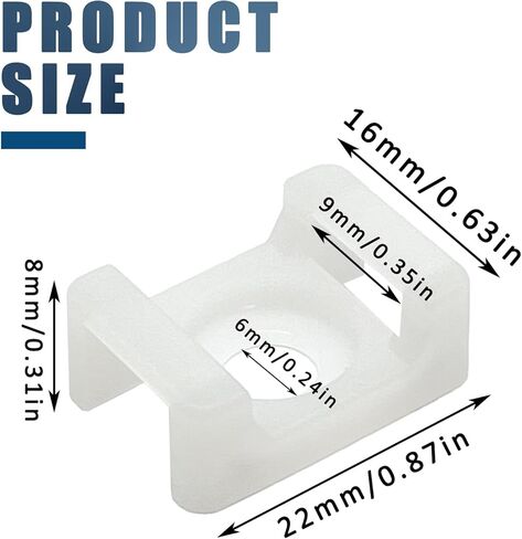 100 pcs 6mm/0.24in الكابل zip tie tide typle قاعدة قاعدة ، مقاطع الكابلات السلك المشابك ، مقاطع الأسلاك مرساة الإدارة (أبيض) in Kuwait