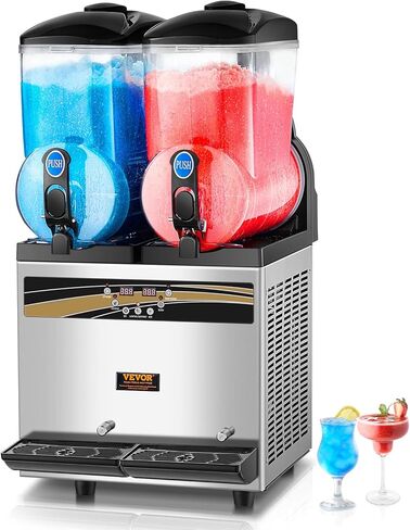 VEVOR Commercial Slushy Machine, 15Lx2 Tank Margarita Maker, 1000W Stainless Steel Smoothie Frozen Drink Maker for Supermarkets Cafés Restaurants Bars Home Use in Saudi Arabia