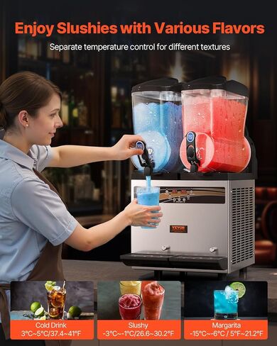 VEVOR Commercial Slushy Machine, 15Lx2 Tank Margarita Maker, 1000W Stainless Steel Smoothie Frozen Drink Maker for Supermarkets Cafés Restaurants Bars Home Use in Saudi Arabia
