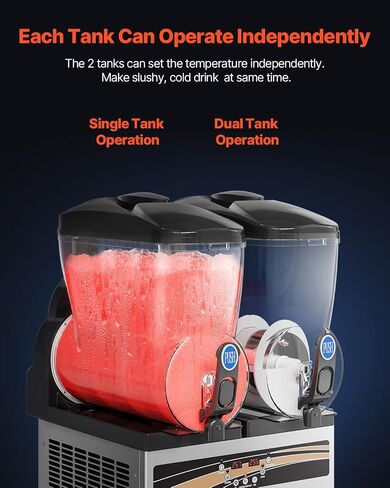 VEVOR Commercial Slushy Machine, 15Lx2 Tank Margarita Maker, 1000W Stainless Steel Smoothie Frozen Drink Maker for Supermarkets Cafés Restaurants Bars Home Use in Saudi Arabia