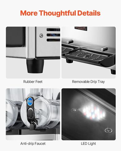 VEVOR Commercial Slushy Machine, 15Lx2 Tank Margarita Maker, 1000W Stainless Steel Smoothie Frozen Drink Maker for Supermarkets Cafés Restaurants Bars Home Use in Saudi Arabia