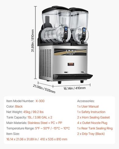 VEVOR Commercial Slushy Machine, 15Lx2 Tank Margarita Maker, 1000W Stainless Steel Smoothie Frozen Drink Maker for Supermarkets Cafés Restaurants Bars Home Use in Saudi Arabia