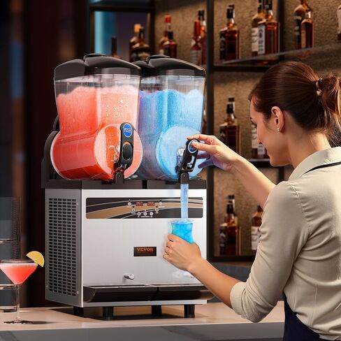 VEVOR Commercial Slushy Machine, 15Lx2 Tank Margarita Maker, 1000W Stainless Steel Smoothie Frozen Drink Maker for Supermarkets Cafés Restaurants Bars Home Use in Saudi Arabia