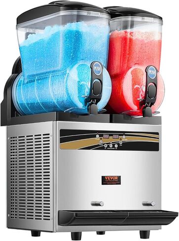 VEVOR Commercial Slushy Machine, 15Lx2 Tank Margarita Maker, 1000W Stainless Steel Smoothie Frozen Drink Maker for Supermarkets Cafés Restaurants Bars Home Use in Saudi Arabia