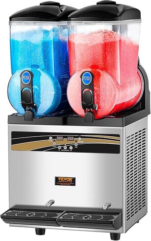 VEVOR Commercial Slushy Machine, 15Lx2 Tank Margarita Maker, 1000W Stainless Steel Smoothie Frozen Drink Maker for Supermarkets Cafés Restaurants Bars Home Use in Saudi Arabia