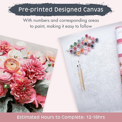 Pink Picasso Kits Botanical Floral Paint by Number for Adults | DIY Canvas Painting Kits Color by Numbers As Seen On Shark Tank | Dahlia Delight 16x20 - Paint Kit Set in Saudi Arabia