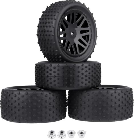 Preglued 12mm Hex Wheel Rims Rubber Tires with Foam Inserts OD 86mm/3.38" for Traxxas Bandit WLtoys 144001 Redcat 1/10 RC Off-Road Buggy Car, Set of 4 (Color C) in Kuwait