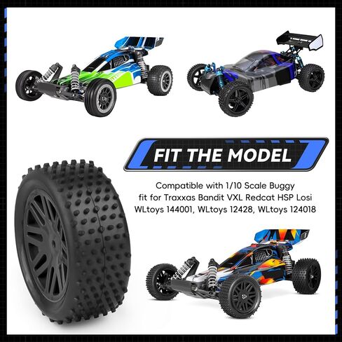 Preglued 12mm Hex Wheel Rims Rubber Tires with Foam Inserts OD 86mm/3.38" for Traxxas Bandit WLtoys 144001 Redcat 1/10 RC Off-Road Buggy Car, Set of 4 (Color C) in Kuwait