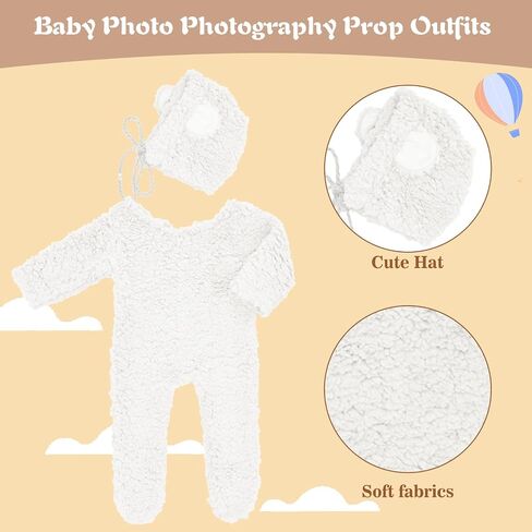 Kunyeah Baby Fleece Photo Photography Prop Outfits Infant Bear Bodysuit with Hat Newborn Photo Prop Romper for 0-3 Months in Kuwait