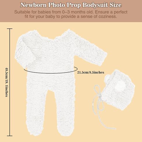 Kunyeah Baby Fleece Photo Photography Prop Outfits Infant Bear Bodysuit with Hat Newborn Photo Prop Romper for 0-3 Months in Kuwait