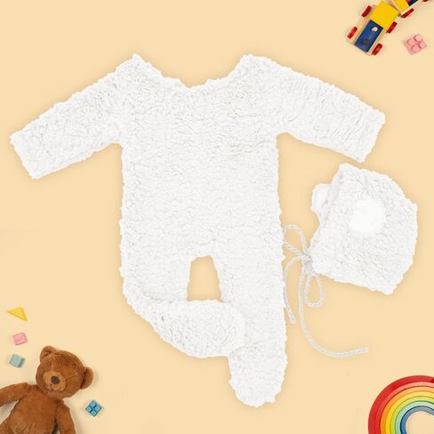 Kunyeah Baby Fleece Photo Photography Prop Outfits Infant Bear Bodysuit with Hat Newborn Photo Prop Romper for 0-3 Months in Kuwait