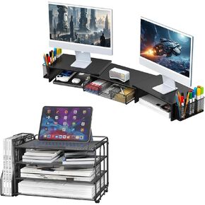 gianotter Dual Monitor Stand + 4-Tier Paper Organizer (Black)