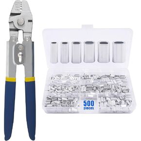 FUSIGO Fishing Crimping Tool Kit, Crimping Pliers with 500pcs Aluminum Crimp Sleeves Set Wire Rope Fishing Line Crimping Kit