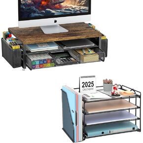 gianotter Monitor Stand with Storage + 4-Tier Paper Organizer (Black)