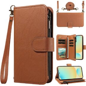 for Samsung Galaxy S24 FE 5G Wallet Phone Case with Crossbody Lanyard Strap Faux Leather Card Holder Slot Stand Kickstand Men Women Flip Cell Cover for S 24 EF AI S24FE 24S Black