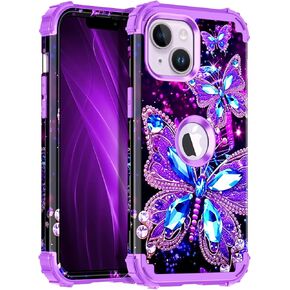 MIQALA متوافق مع حالة iPhone 13 ، توهج في الطبقة المظلمة الثلاثة صدمة صدمية الصدمات الثقيلة الصدمات الصارمة+حالة وقائية من السيليكون الناعم لأبل iPhone 13 ، الفراشة المظلمة in Kuwait