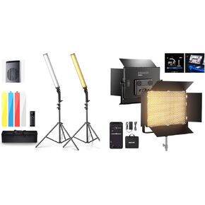 NEEWER AP150B 150W Bi Color LED Panel Video Light Kit, 1440 LEDs 49500Lux@0.5m 2500K-8500K CRI96+/TLCI97+ with BH20B Ultra Handheld 2.4G LED Video Light Stick Kit for Pro Studio Photography