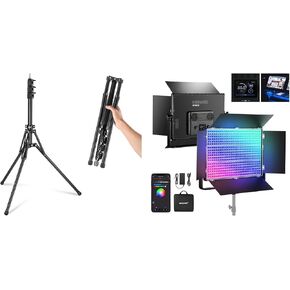 NEEWER 150W RGB LED Panel Video Light Kit with Barn Doors and 70"/178cm Portable Travel Tripod Light Stand, 1800 LEDs 42500Lux/0.5m, APP/2.4G/Panel/DMX Control for Studio Gaming Lighting, AP150C