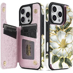 NNH متوافق مع iPhone 14 Pro Wallet Case with RFID Card Card Slots Folio Flip Pu Leather Kickstand Double Magnetic Clasp Cover for iPhone 14 Pro (