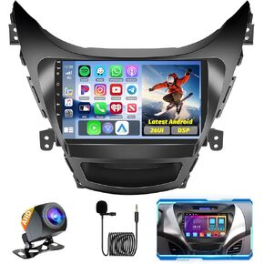 8 Core Car Radio Stereo for Hyundai Elantra 2011 2012 2013 with Wireless CarPlay Android Auto 2+64G 9 Inch Touch Screen for Elantra Dash Kit with 32EQ 59UI
